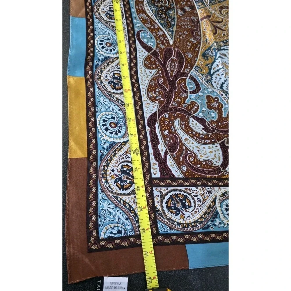 New Talbots Scarf Women Brown Teal Paisley‎ 100% Silk Foral Boho Festival